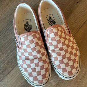 Vans Classic Slip-On Checkerboard Rose And White Canvas Skate Shoes Size 8
